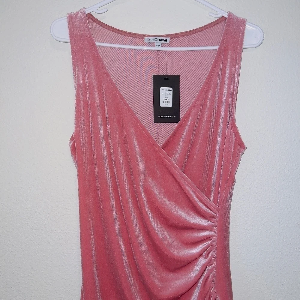 NWT Fashion Nova Pink Velvet Never Ending Night Sleeveless Side Slit Maxi Dress - Picture 2 of 4